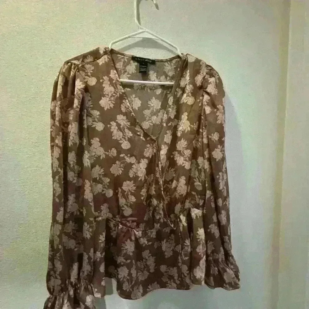 Bronze silk like long sleeve blouse